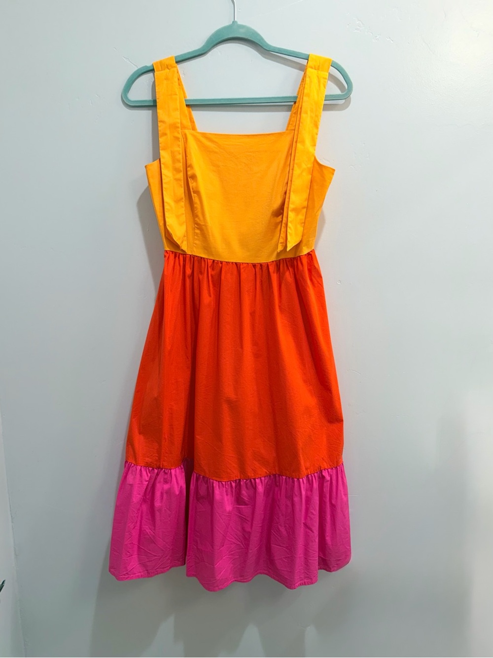 Marc New York Colorblock Tiered Midi Dress Sunset Yellow Orange Pink Bows M - Picture 2 of 14